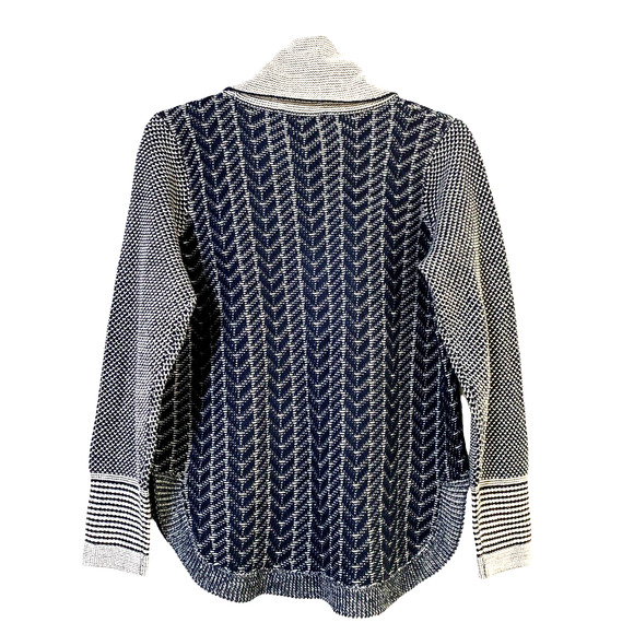 French FDJ Collection Womens Blue White Color Block Turtleneck Sweater Sz Medium - Picture 9 of 9